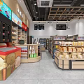 Modern Supermarket Department Store with Organized Shelves Fresh Produce and Diverse Daily Products