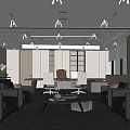 Modern Office Interior Design With Black Leather Sofas Coffee Table And Chairs 3d model