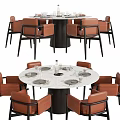 Stylish Round Marble Tabletop Table And Chair Set With Brown Chairs Plates And Glasses