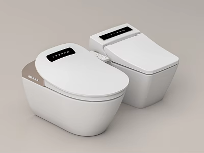 Two Modern Smart Toilets With Digital Display And Sleek White Design 3d model