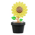 Bright Yellow Sunflower Plant In Black Flower Pot With Green Leaves And Stem
