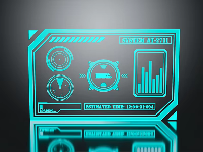 Blue Tech System Interface With Circular Bar Charts Loading Status And Estimated Time 3d model