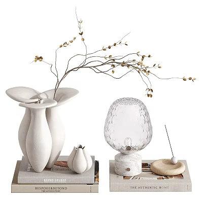 Decorative Ornament Set For Modern Home Decor With White Ceramic Vase Glass Ornament And Branches 3d model