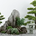 Zen Karesansui Dry Landscape Garden With Large Rocks Raked Gravel Moss And Stone Lantern
