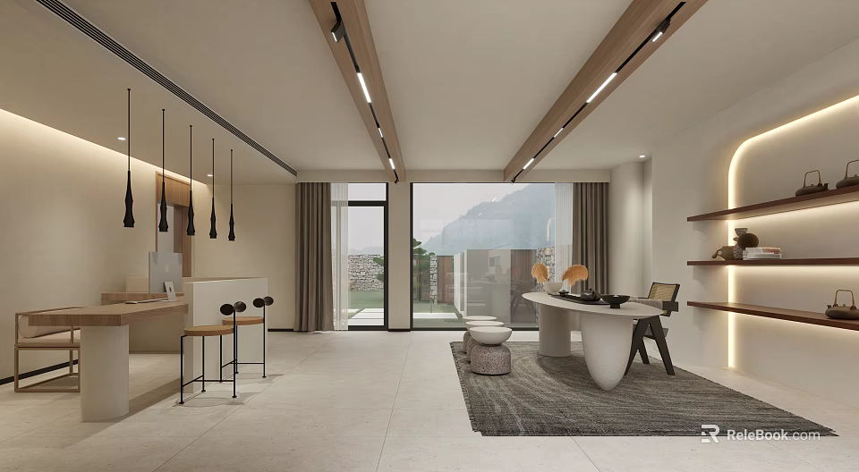 Modern Minimalist Workspace With Mountain View 3d model