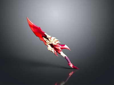 Ornate Red Fantasy Weapon With Golden Decorative Hilt And Sharp Blade Design 3d model