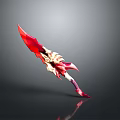 Ornate Red Fantasy Weapon With Golden Decorative Hilt And Sharp Blade Design