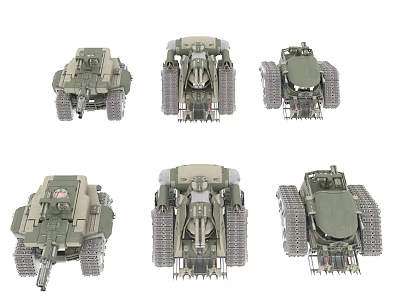 Industrial Equipment Military Vehicle Models Featuring Tracked Wheeled Design Green Color and Mechanical Structure Details 3d model