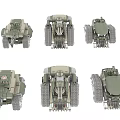 Industrial Equipment Military Vehicle Models Featuring Tracked Wheeled Design Green Color and Mechanical Structure Details