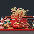 Christmas New Year Photo Spot With Santa Golden Tree Red Backdrop Windmill And Lanterns