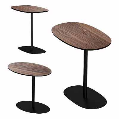 Modern Walnut Wood Grain Side Tables With Oval Tabletop And Black Metal Stand 3d model
