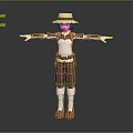 3D Character Creature Wearing Straw Hat Brown Red Outfit White Boots Arms Outstretched
