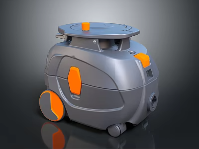 Domestic User Using Creature Shaped Vacuum Cleaner With Grey Shell And Orange Details 3d model