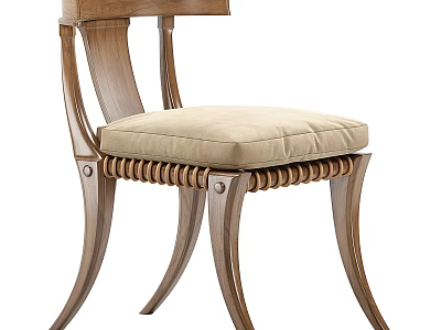 Elegant Wooden Single Chair With Beige Padded Seat And Curved Legs Design 3d model