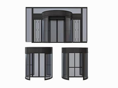 Modern Black Revolving Door Design With Glass Panels And Metal Frame 3d model