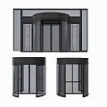 Modern Black Revolving Door Design With Glass Panels And Metal Frame