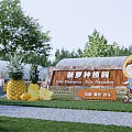 Scenic Pineapple Plantation With Greenhouse Pineapple Models Cartoon Character And Lush Greenery