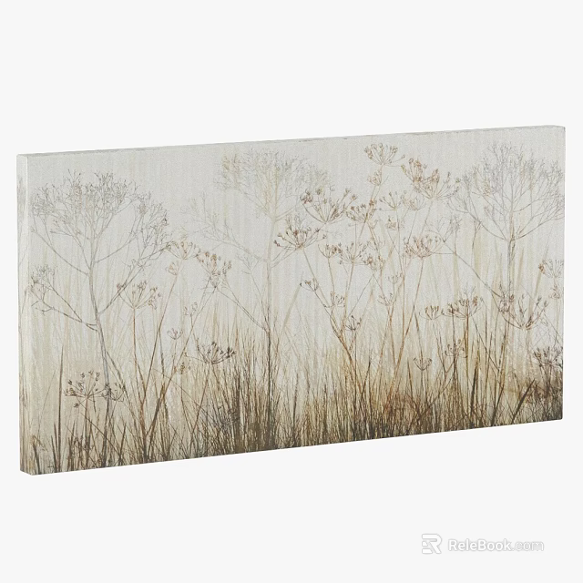 Minimalist Canvas Room Divider With Natural Herbal Plant Pattern And Beige Tones 3d model 