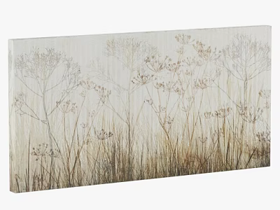 Minimalist Canvas Room Divider With Natural Herbal Plant Pattern And Beige Tones 3d model