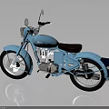 Blue Vintage Motorcycle With Black Seat And White Wall Tires Chrome Details