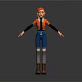 3D Animated Character With Orange Hair Black Sleeves Blue Jeans And Brown Boots