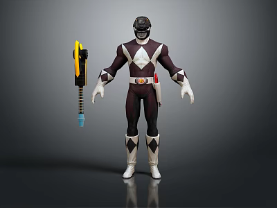 Dark And White Armored Warrior Helmet Belt With Yellow Black Weapon 3D Render 3d model