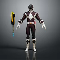 Dark And White Armored Warrior Helmet Belt With Yellow Black Weapon 3D Render