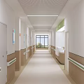 Elevator Corridor Interior With White Walls Wooden Handrails Green Stripes Windows And Doors