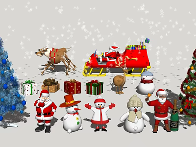 Festive Christmas Arbor With Santa Claus Reindeer Sleigh Snowmen And Gifts 3d model