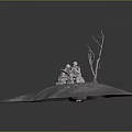 Realistic Military Miniature Scene With Soldier Figures Tree Trunk And Earthen Slope