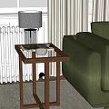 Modern Wooden Side Table With Lamp Bowl And Book By Green Sofa In Living Room