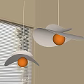 Modern Unique Pendant Lights With Light Color Hat Shaped Design And Window Blinds 3d model