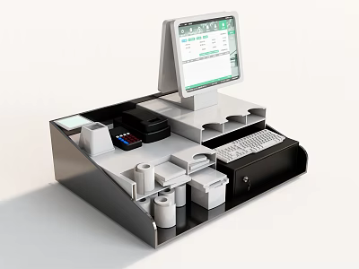 Commercial POS Equipment With Touchscreen Monitor Keyboard Cash Drawer And Receipt Printer 3d model