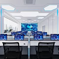 Modern Control Room Interior Setup With Multiple Monitor Screens Control Desks And Large