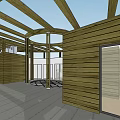 Modern Detached Villa With Circular Wooden Roof Surrounded by Trees Stone Walls and Grass