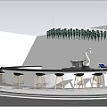 Modern Circular Reception Desk With High Stools Hanging Lights And Robot Arm 3d model