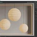 Minimalist Interior With Three Spherical Linen Wrapped Pendant Lights And Linear Pattern Design 3d model