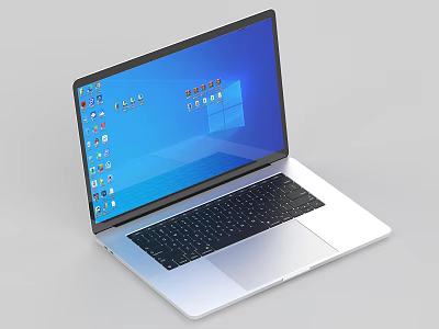 Silver Modern Laptop with Windows Desktop Interface and Multiple Application Icons 3d model