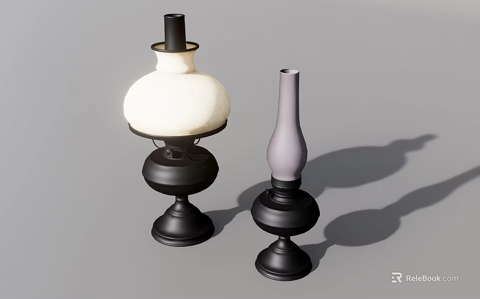 Industrial Equipment Vintage Oil Lamps With Black Base And White Gray Shades 3d model 
