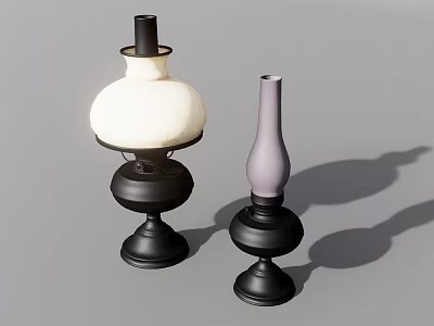 Industrial Equipment Vintage Oil Lamps With Black Base And White Gray Shades 3d model