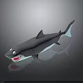 Cartoon Style 3D Shark Model With Gray Blue Body Big Eyes And Open Mouth