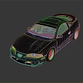 Black Two Door Sports Car With Rear Spoiler Silver Wheels Sleek Body Grey Background Reflection