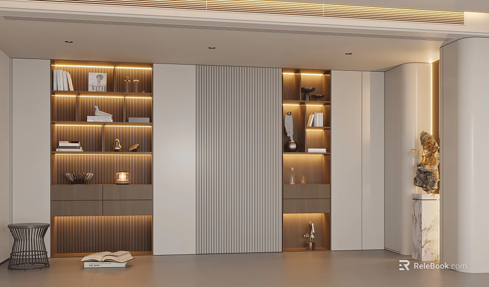 Modern Entryway Hallway Interior Design With Storage Cabinets Decorative Shelves And Ambient Lighting 3d model 
