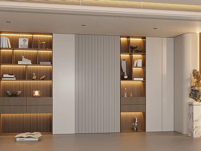 Modern Entryway Hallway Interior Design With Storage Cabinets Decorative Shelves And Ambient Lighting 3d model