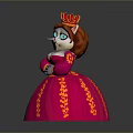Royal Cat Princess Wearing Golden Crown Pink Dress With Yellow Patterns And Crossed Hands