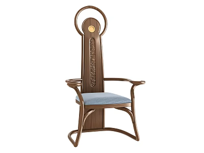 Wooden Dining Chair With Curved Frame Armrests Decorative Backrest And Upholstered Seat 3d model