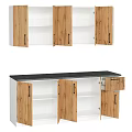 Modern Wooden Storage Lockers With Cabinet Doors Open Shelves And Black Countertop Design