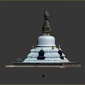 Commercial Display Equipment Buddhist Stupa Model With White Multi Layered Structure And Square Base 3d model