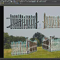 Wooden Fence Gate With Spiked Tops And Decorative Design In Grassland With Trees