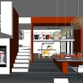 Modern Office Interior Design With Staircase Pendant Lights Open Layout Desks And Computers 3d model